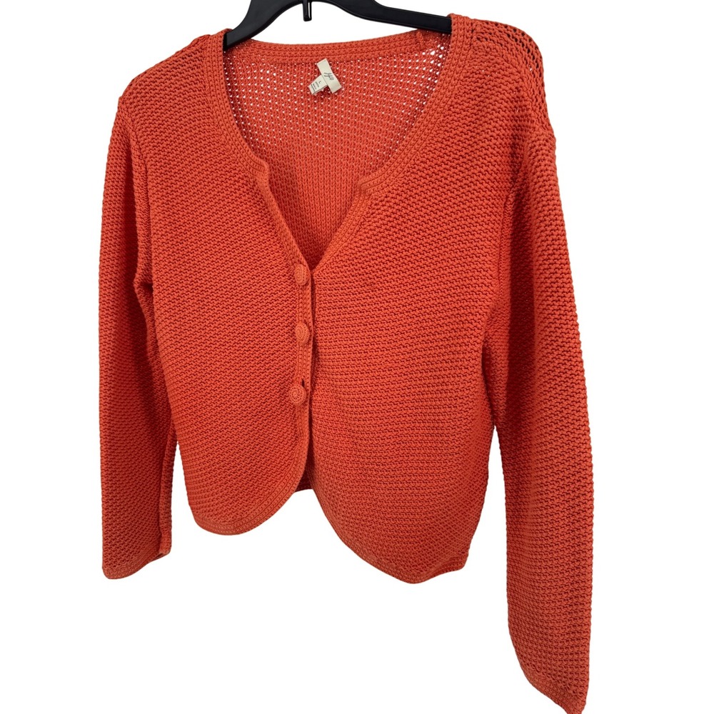 J.Jill Button Down Cardigan Sweater Large Petite Orange Cotton Knit‎